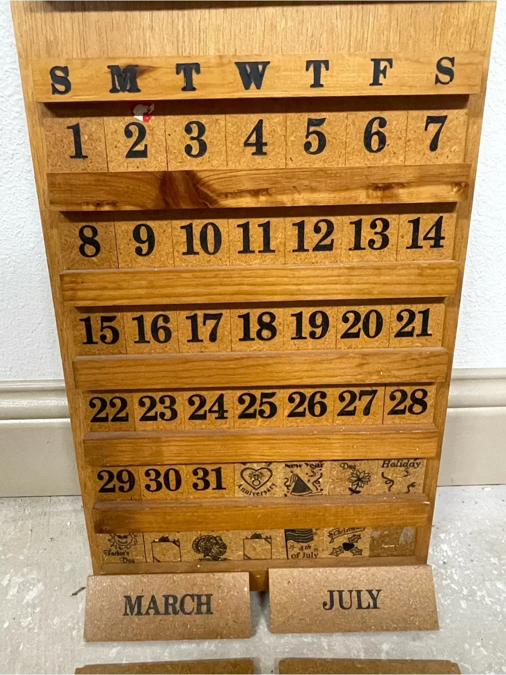 Wooden Perpetual Wall Calendar - Natural Wood